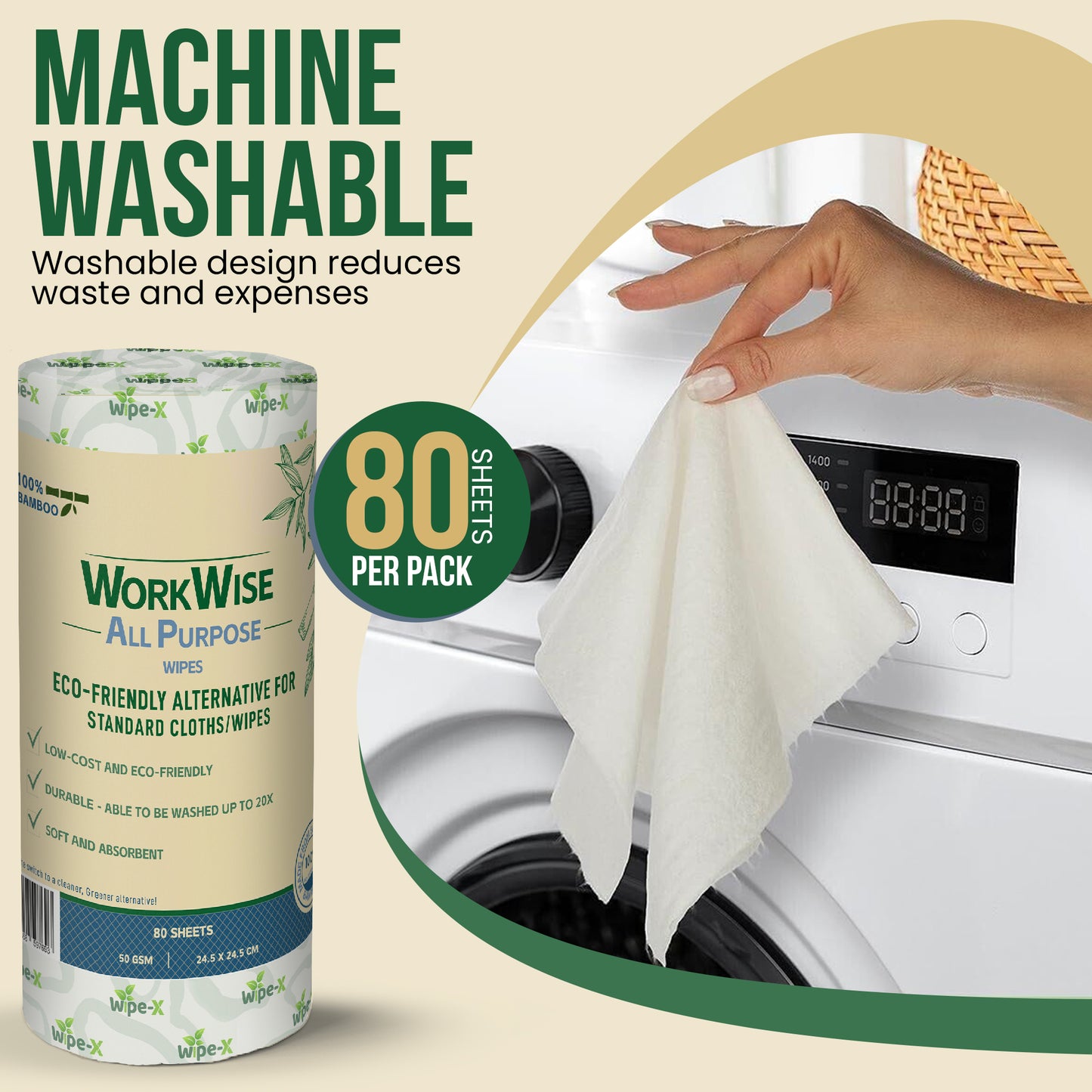 WorkWise All Purpose Heavy Duty Cleaning Wipes – Washable, Biodegradable & Eco-Friendly, Low Lint, Plastic-Free – Ideal for Workshops, Kitchens, Industrial & Home Use – 100% Australian Owned