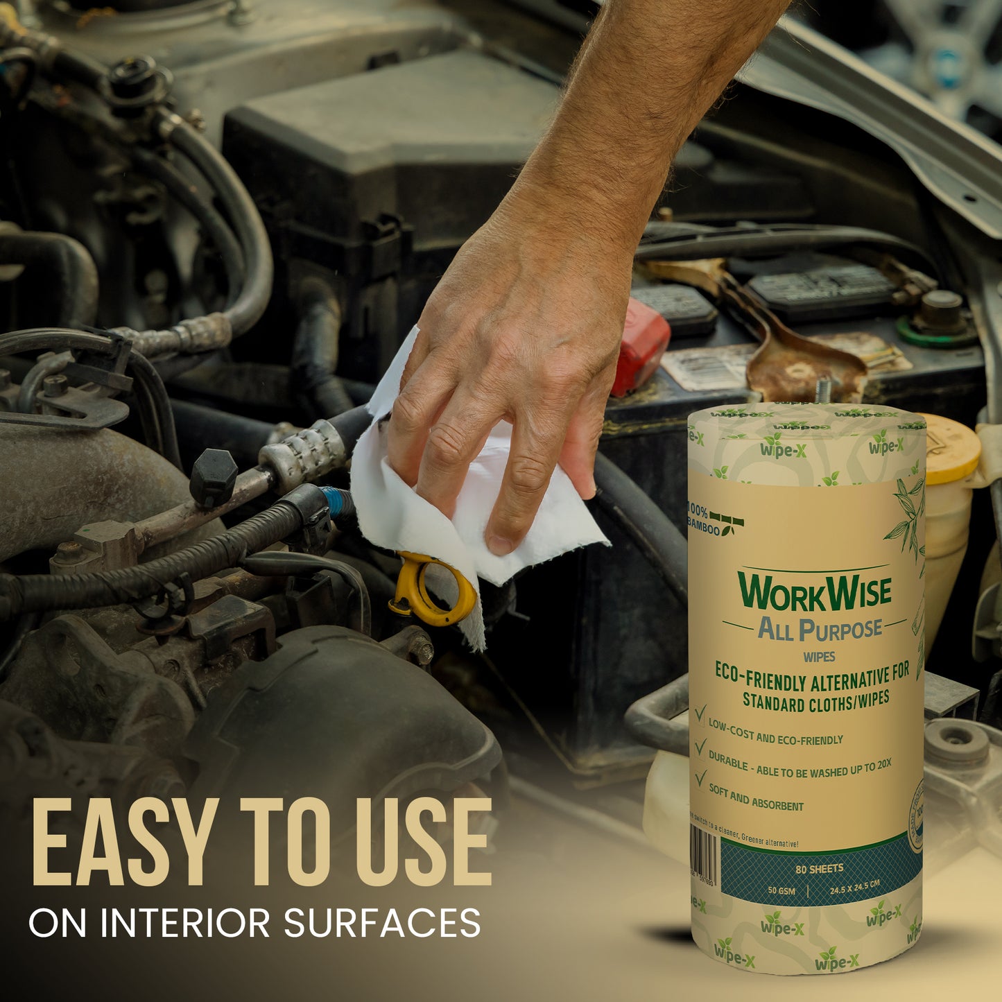 WorkWise All Purpose Heavy Duty Cleaning Wipes – Washable, Biodegradable & Eco-Friendly, Low Lint, Plastic-Free – Ideal for Workshops, Kitchens, Industrial & Home Use – 100% Australian Owned